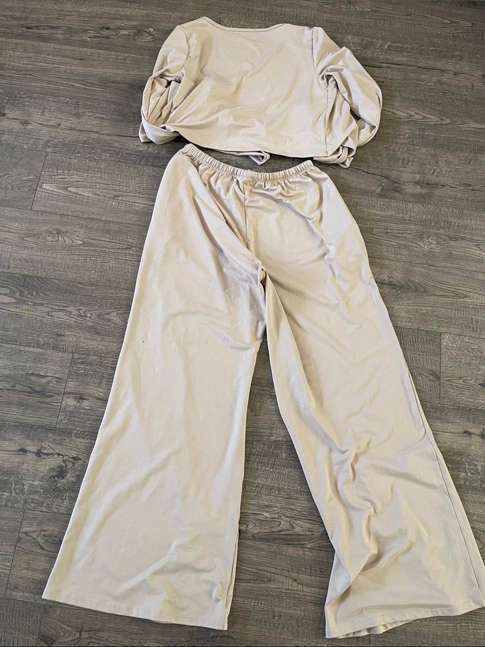 Wide-Leg Lounge Pants in Light Beige - Soft Drawstring Waist - Picture 3 of 3